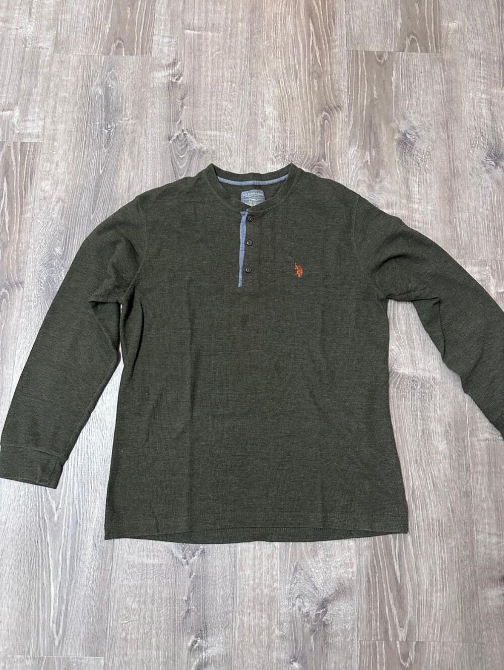 U.S. Polo Assn. Men's Olive Long-Sleeve Henley with Orange Logo